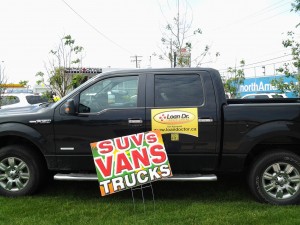 Car Max, Loan Dr: Letting your company be known through vehicle magnet advertising and lawn signs.